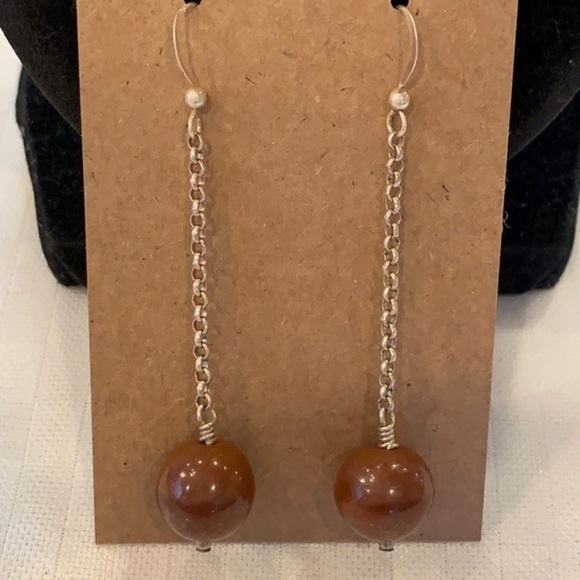 Jewelry - Sterling silver Amber stone ball drop delicate